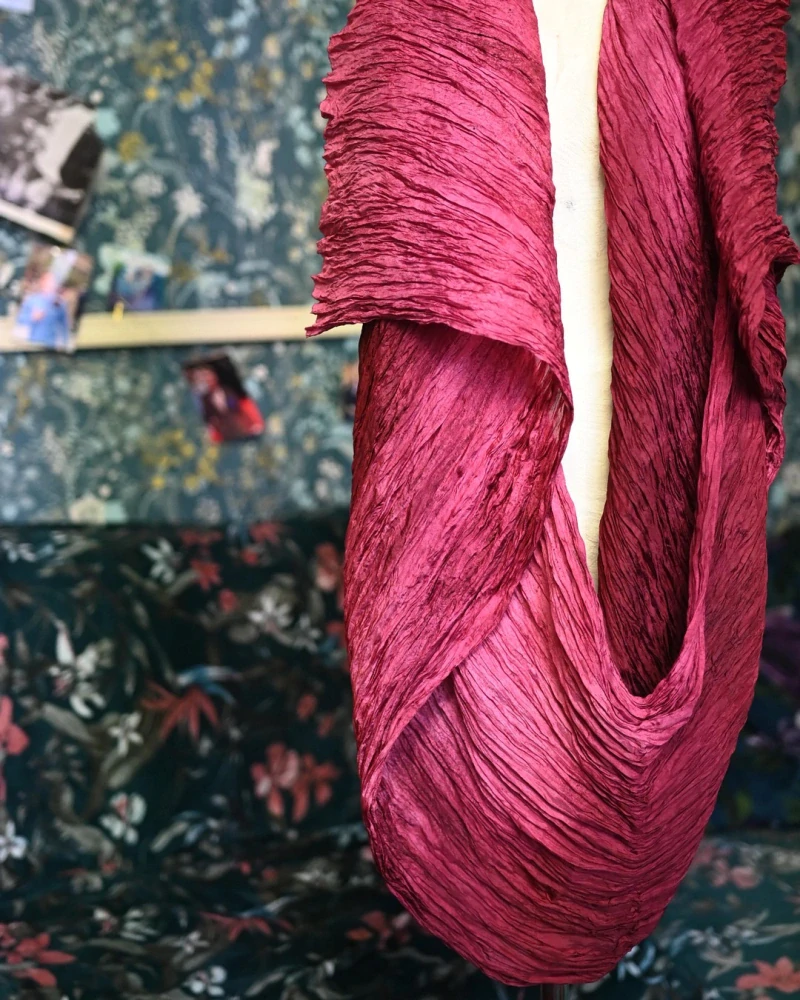 hedvábný šál habotai 200*90 cm, VŘESOVÁ-VÍNOVÁ