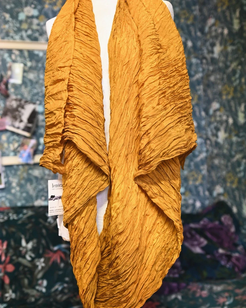 hedvábný šál habotai 200*90 cm, HOŘČICOVÁ