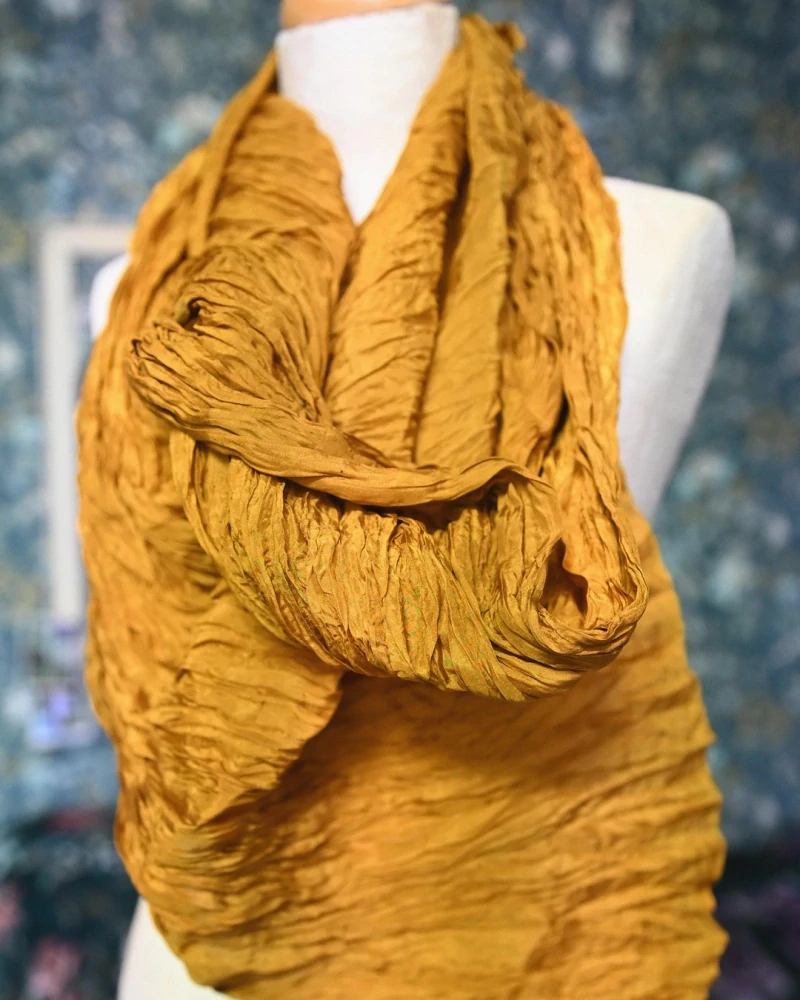 hedvábný šál habotai 200*90 cm, HOŘČICOVÁ